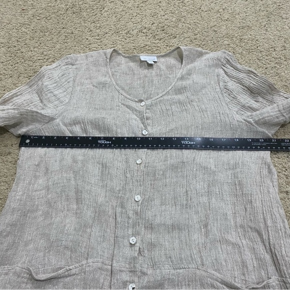 Pure Jill J. Jill 100% Linen Khaki Top Size Large Roll Sleeves - Picture 9 of 11